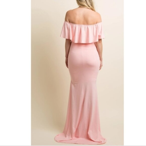 PinkBlush Ruffle Off Shoulder  Mermaid Maternity Photoshoot Gown/Dress mauve XL - Picture 3 of 13